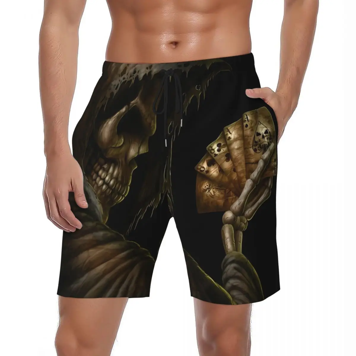 

Swimsuits Poker Skull Gym Shorts Summer Gothic Terror Y2KRetro Beach Short Pants Males Graphic Sports Surf Quick Dry Swim Trunks