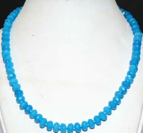 

5x8mm blue Brazilian Aquamarine Faceted Gem Abacus Beads Necklace 18"