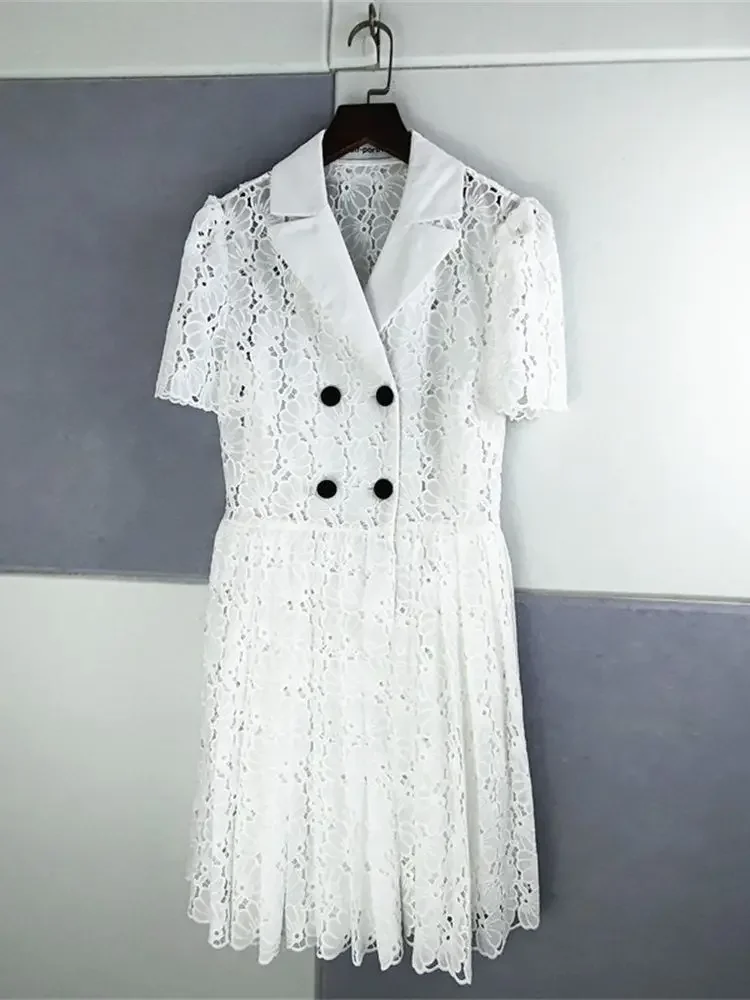 Women Mini Dresses Floral Embroidery Hollow out Double Breasted Notched Short Sleeve Robes Summer New
Women Mini Dresses Floral Embroidery Hollow out Double Breasted Notched Short Sleeve Robes Summer New