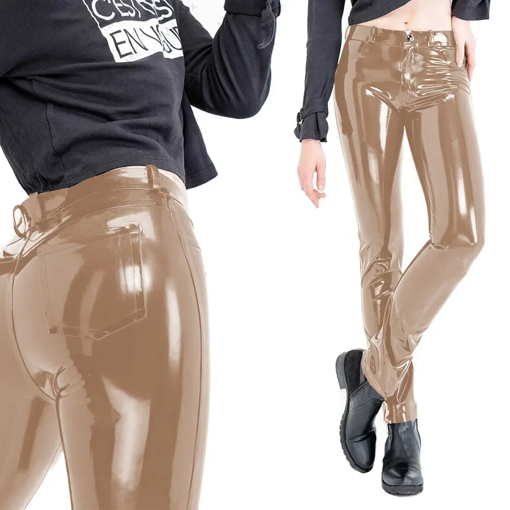 Fashion Women's Slim Fit Pencil Pants Wetlook PVC Leather Long Pants High Waisted Back Pockets Capris Streetwear Women Clothing 44 Sb4c0d520b14d4f39bf4116cbed3b6da1I