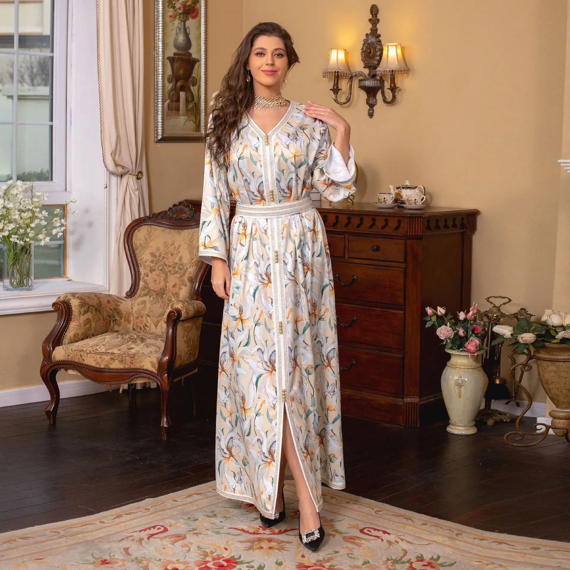 Floral Print Eid Abaya Women 2023 with Belt Split Long Sleeves Maxi Muslim Arabic Ladies Dubai Turkey Hijab Dress Abayas Robe
Floral Print Eid Abaya Women 2023 with Belt Split Long Sleeves Maxi Muslim Arabic Ladies Dubai Turkey Hijab Dress Abayas Robe