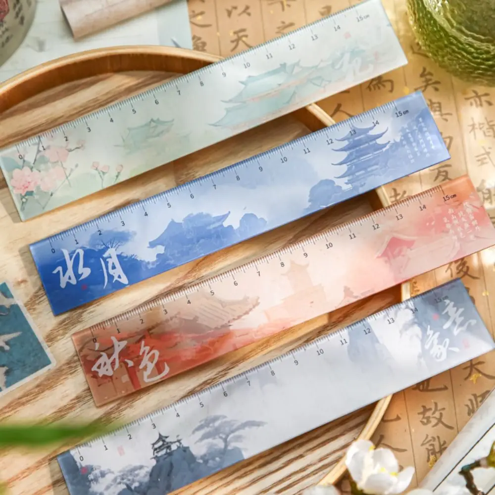 

DIY Drawing Tools 15cm Drafting Straight Ruler Multifunctional Bookmark Math Drawing Ruler Oriental Scenery Series Acrylic