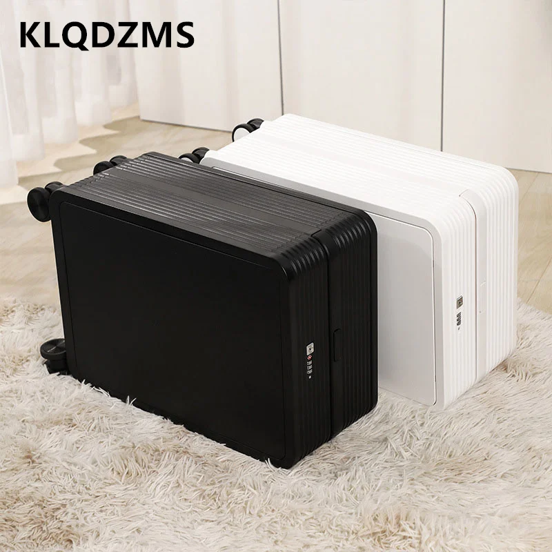 

KLQDZMS Cabin Travel Suitcase Women's Front Opening Laptop Trolley Case 20 Inch Men's Boarding Box with Wheels Rolling Luggage