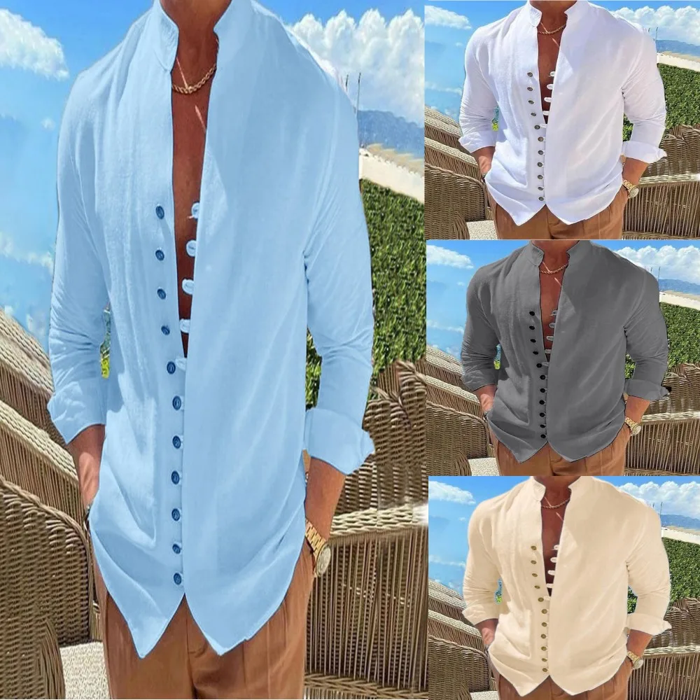 2023 NEW Spring Autumn 100%Cotton Linen Men's Long-Sleeved Shirts Solid Color Stand-Up Collar Casual Style Plus Size
2023 NEW Spring Autumn 100%Cotton Linen Men's Long-Sleeved Shirts Solid Color Stand-Up Collar Casual Style Plus Size