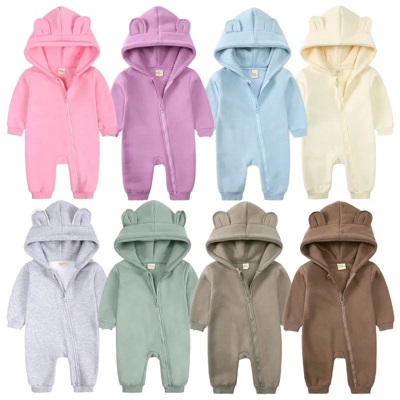 

Baby Rompers Winter Hooded Outfit Jumpsuits Hoodies One-pieces Growings Zipper Jumpers Boys Girls Newborn 59-90cm Ropa De Bebe