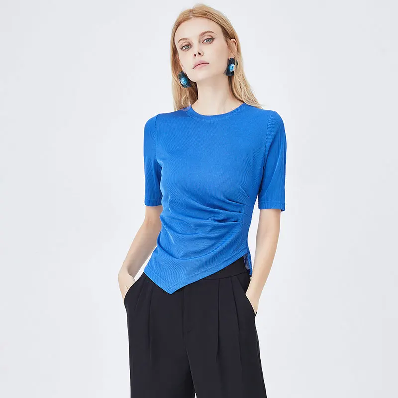 2023 Summer New Short-Sleeved T-Shirt Top Women Fashion Casual Sense Of Design Solid Color Round Neck Pleated Tops Female LT453
2023 Summer New Short-Sleeved T-Shirt Top Women Fashion Casual Sense Of Design Solid Color Round Neck Pleated Tops Female LT453