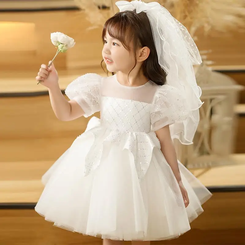 

Cute White Baby Girl baptism for Kid's Infant Gown 1st Birthday Party Wedding Princess costume Todder Christening TUTU dresses