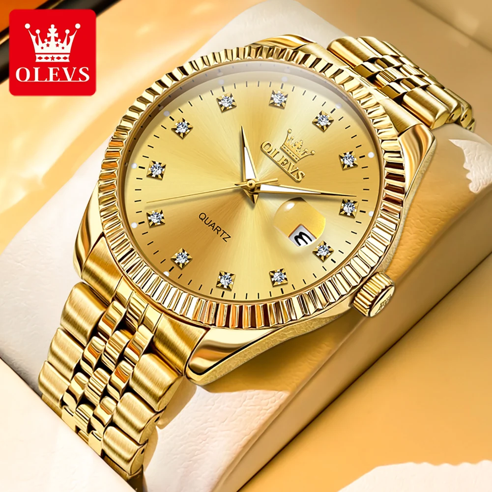 

OLEVS 5526 Diamond Fashion Quartz Watch For Men 42mm Big Dial Date Stainless Steel Wristwatch Waterproof Business Man Watches