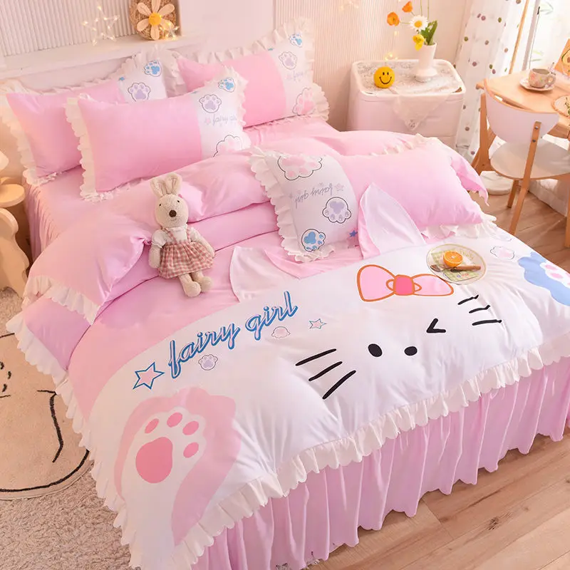 4 Pieces Hello Kitty Cartoon Bed Sheet Kawaii Hellokt Princess Style Cotton Bed Skirt Quilt Cover Anime Girls Household Suppiles
4 Pieces Hello Kitty Cartoon Bed Sheet Kawaii Hellokt Princess Style Cotton Bed Skirt Quilt Cover Anime Girls Household Suppiles