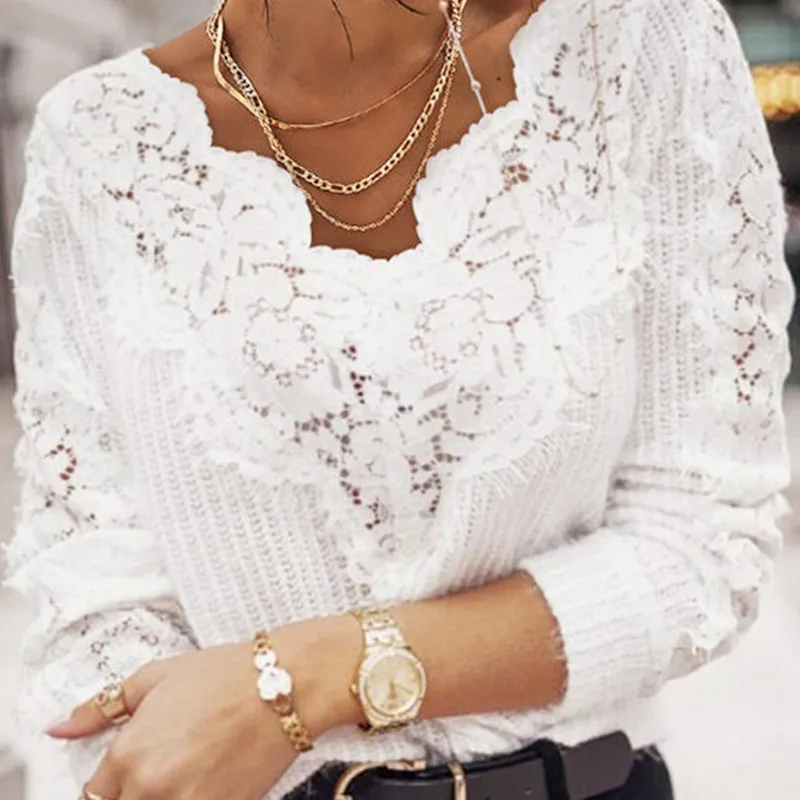 Solid Guipure Lace Long Sleeve Sweater Elegant Sweater Women Top Clothing Party Style Hollow Out Sexy Thickness Shirt Tops Mujer
Solid Guipure Lace Long Sleeve Sweater Elegant Sweater Women Top Clothing Party Style Hollow Out Sexy Thickness Shirt Tops Mujer