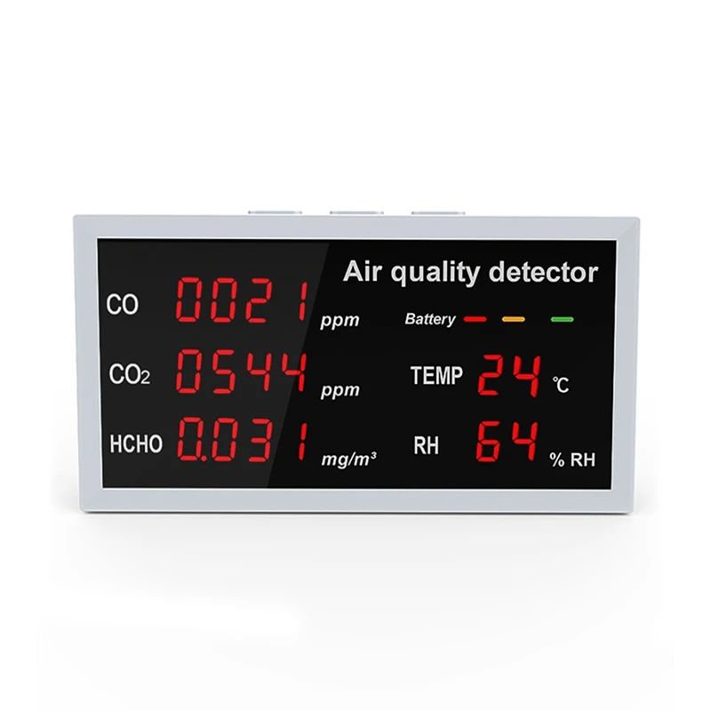 

Новинка, многофункциональный детектор 5 в 1, дисплей со стандартом CO CO2 HCHO, датчик температуры и влажности воздуха, детектор качества воздуха для помещений и улицы