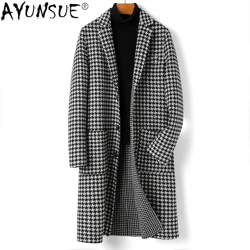 Fall Winter Fashion Double-Sided Woolen Coat Men Houndstooth Medium Over-the-Knee Wool Coat Mens Womens Same Wool Trench Jacket
Fall Winter Fashion Double-Sided Woolen Coat Men Houndstooth Medium Over-the-Knee Wool Coat Mens Womens Same Wool Trench Jacket