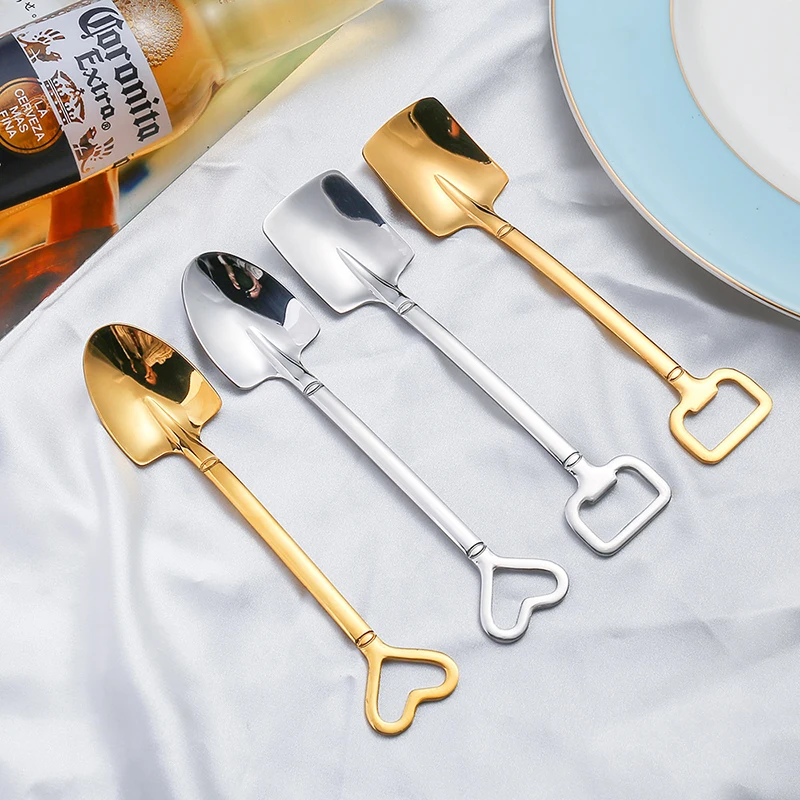 

Shovel Spoon 304 Stainless Steel Tea Spoons Creative Coffee Spoons Ice Cream Dessert Spoon Mini Watermelon Spoons Tableware Set