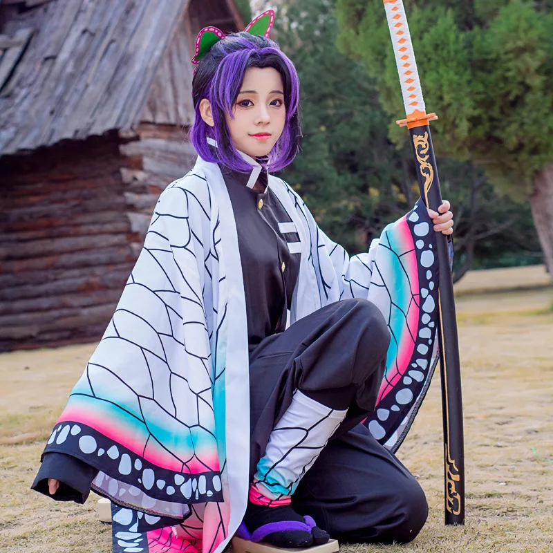 

Demon Kochou Shinobu Cosplay Costume Slayer Kimono Anime Outfits Cape Uniform Girls Mardi Gras Halloween Carnival Party