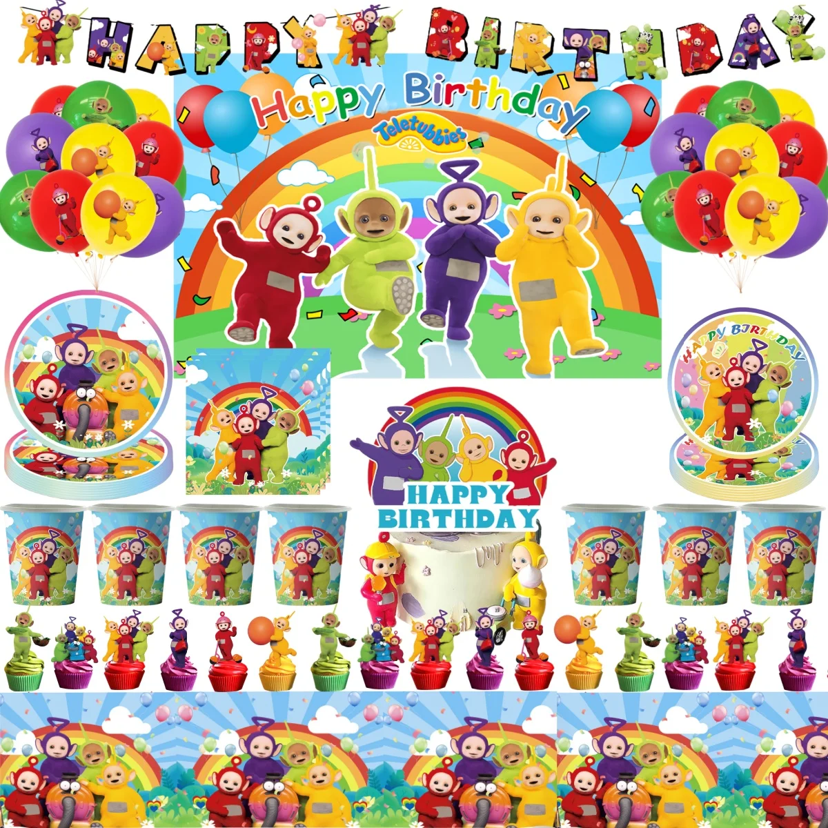 

Tubbies Birthday Decoration Antennababy po Disposable Tableware Tablecloth Plate Dipsy Balloon Baby Shower Kids Party Supplies