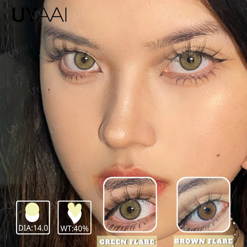 

UYAAI 1Pair Green Brown Flare Color Contact Lenses For Eyes Fashion Eyes Makeup Lens Natural Cosmetic Contact Lens Yearly