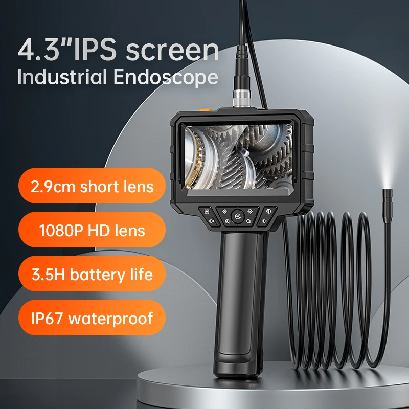 

4.3'' IPS Screen Handhel Industrial Endoscope 1080P Camera Rigid Cable Pipe Sewer Inspection Borescope IP67 Waterproof 2000mAh