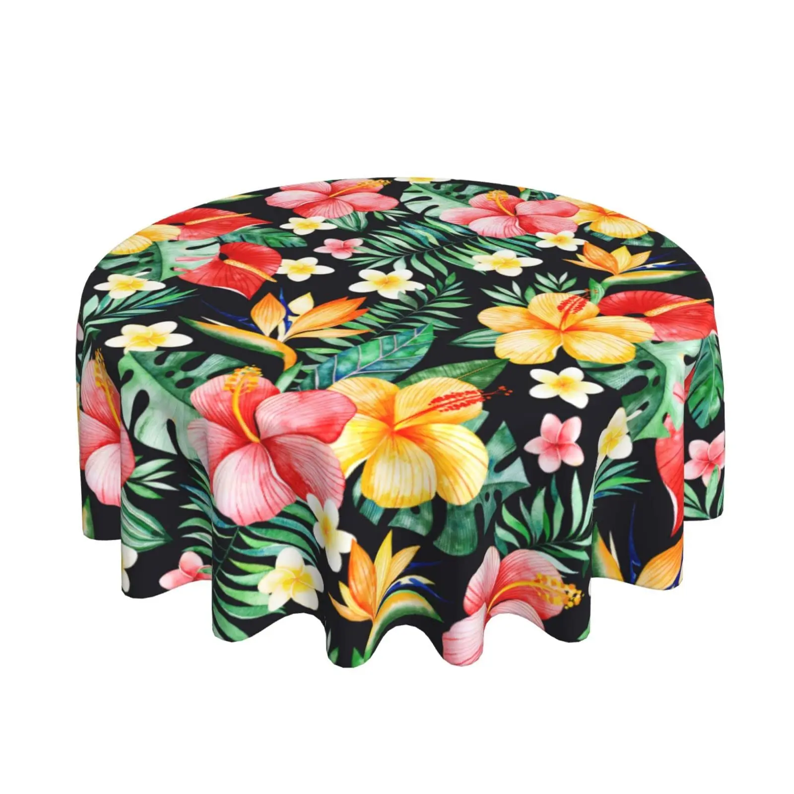 

OWLKAY Hawaiian Tropical Flower Round Tablecloth 60 Inch,Summer Jungle Palm Leaf Table Cloth Wipeable Waterproof Tablecloths