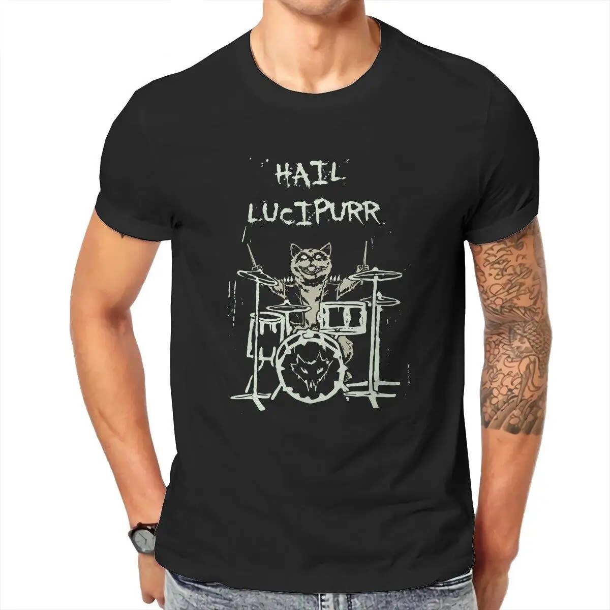Hail Lucipurr Heavy Metal Satan Cat Drummer T-Shirts Men Round Collar Cotton T Shirts Short Sleeve Tees Plus Size Clothing
Hail Lucipurr Heavy Metal Satan Cat Drummer T-Shirts Men Round Collar Cotton T Shirts Short Sleeve Tees Plus Size Clothing