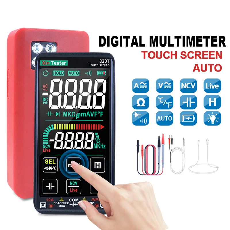 Xin Tester Touch Screen Digital Multimeter Smart Rechargeable Auto Range T-RMS AC/DC Capacitance NCV Ohm Tester
Xin Tester Touch Screen Digital Multimeter Smart Rechargeable Auto Range T-RMS AC/DC Capacitance NCV Ohm Tester