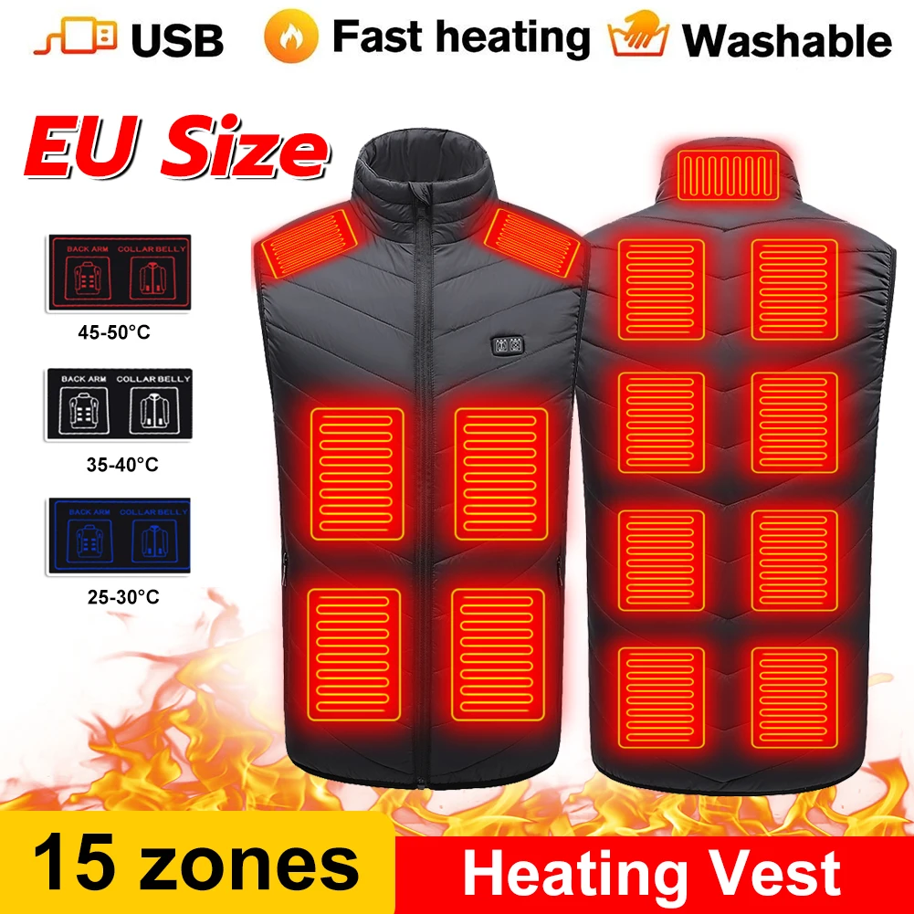 EU Size 15 Heating Areas Heated Vest Men Women USB Powered 3Gear Temperature Control Winter Warm Vest for Outdoor Hiking Camping
EU Size 15 Heating Areas Heated Vest Men Women USB Powered 3Gear Temperature Control Winter Warm Vest for Outdoor Hiking Camping