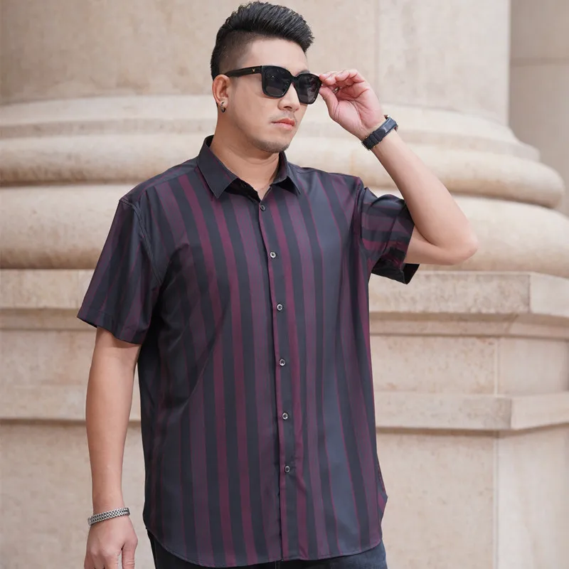 

Fat man's loose casual short sleeve shirt Men's thin summer fashion striped shirt Large size 6XL 7XL 8XL 10XL