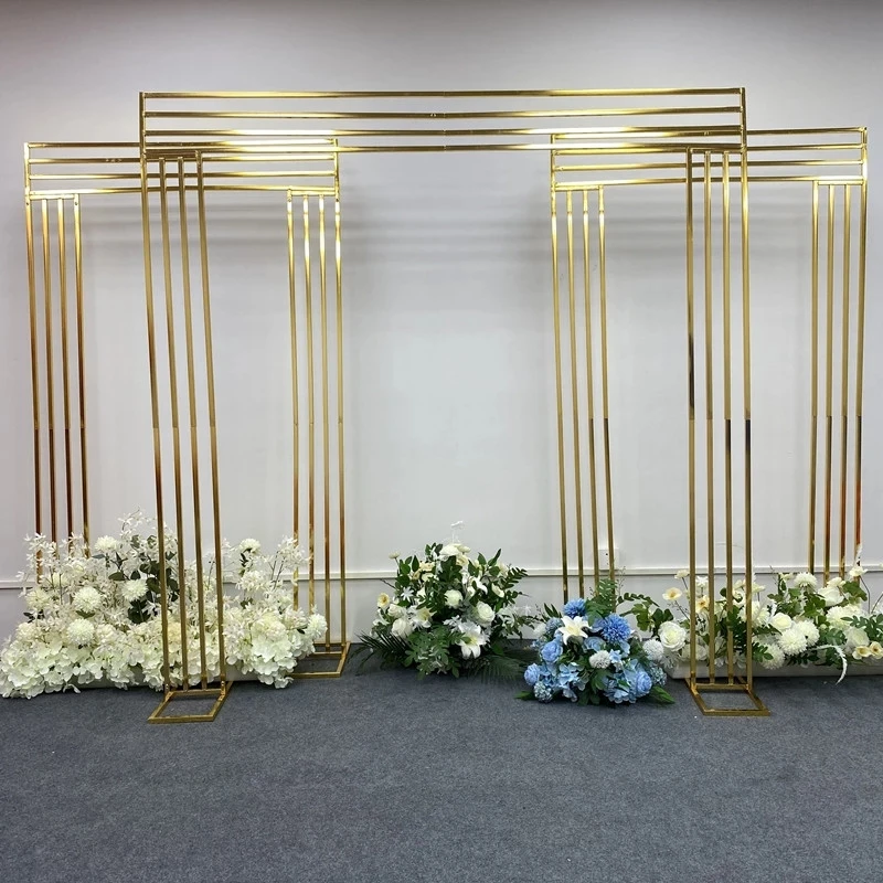 

arch Gilded Shelf Wrought Iron Screen Arches Gold Plated Frame Wedding Backdrop Decor Props Geometry Artificial Flower Stand