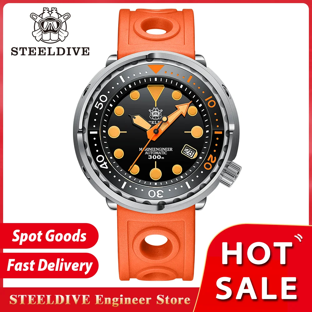 

STEELDIVE SD1975V Tuna Luxury Dive Wristwatch Ceramic Bezel 30Bar Waterproof Swiss Luminous NH35 Fashion Orange Mechanical Watch