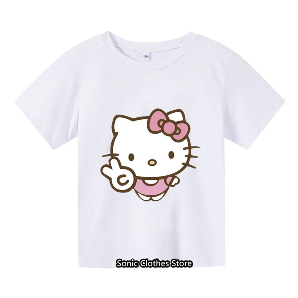 

Kawaii Hello kitty Tshirt Kids Sport Sweatshirt Pullover Fashion Anime Cartoons Casual Clothes Girls Boy Kids Tops Women T-shirt