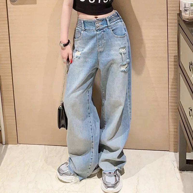 2024 Summer Ripped Jeans for Girls Casual Loose Thin Blue Wide Leg Jeans Kids Fashion All-match Elastic Waist Teen Child Pants
2024 Summer Ripped Jeans for Girls Casual Loose Thin Blue Wide Leg Jeans Kids Fashion All-match Elastic Waist Teen Child Pants
