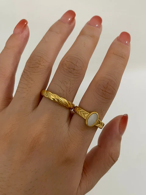 Peri'sbox-Bagues ovales en nacre blanche pour femme, plaqué or, acier inoxydable, étanche, bijoux de fête de mariage, mode simple 2