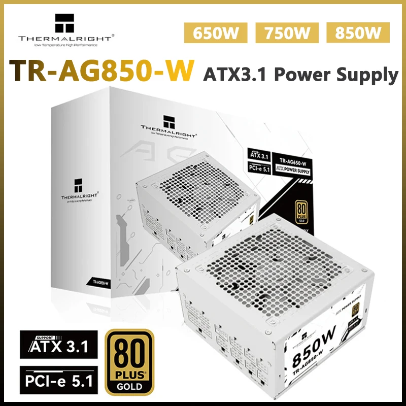 

Thermalright TR-AG850-W ATX3.1 Power Supply PCI-E 5.1 80 Plus Gold Medal Full Module 12V HPWR 650W 750W White PC Case Power Unit