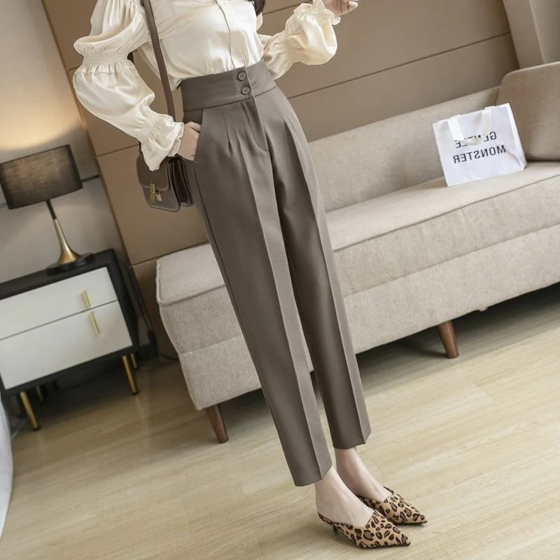 

Suit Pants For Women In Spring And Autumn Season Straight Tube, Loose Fitting, High Waisted, Cropped Pants, Small Figure, Slim