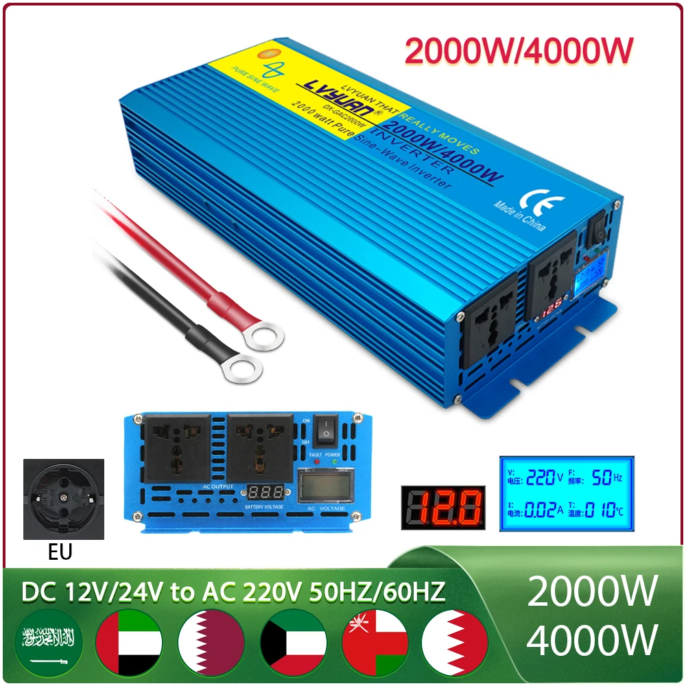4000W Pure Sine Wave Power Inverter LED Display Power Inverter Transformer 12V 24V TO 220V 50HZ 60HZ Voltage Converter
4000W Pure Sine Wave Power Inverter LED Display Power Inverter Transformer 12V 24V TO 220V 50HZ 60HZ Voltage Converter