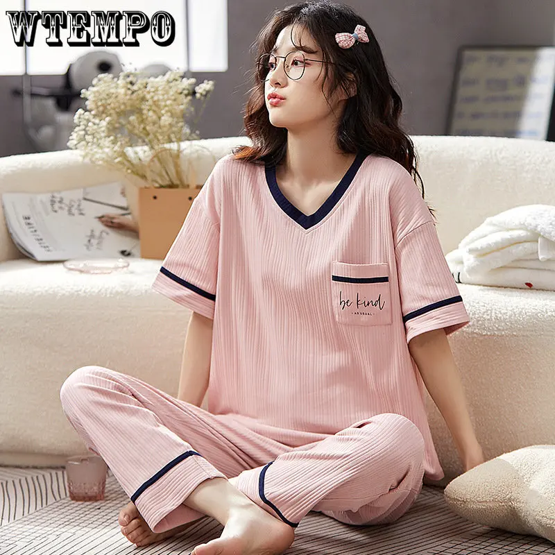 Pajama Set for Women Casual Sleepwear Loose Short Sleeve Home Suit Summer Cartoon Print V-Neck T-shirt and Pants Two Piece Set
Pajama Set for Women Casual Sleepwear Loose Short Sleeve Home Suit Summer Cartoon Print V-Neck T-shirt and Pants Two Piece Set