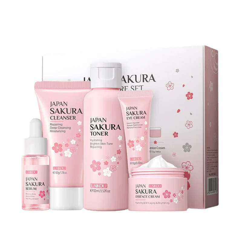 

2 Boxes 5-piece Gift Box Sakura Vitamin C Skin Care Set Collagen Eye Cream Serum Facial Cleanser Toner Facial Cream Kit