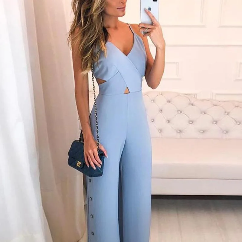 

Women's Fashion Jumpsuit 2024 Spring/summer Latest Casual Urban Casual Solid Color Sleeveless Suspender Cross Romper Bodysuit