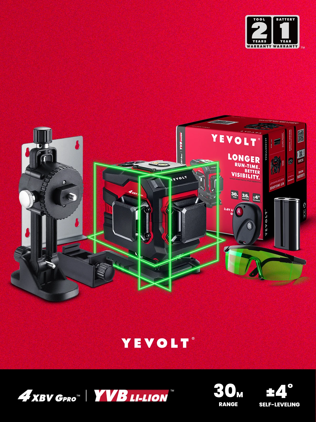 YEVOLT YVGLL4XS12T-GW 3-Plane Laser Level 12-Line Green Self-Leveling Tool Fine-tuning Magnetic Holder Enhancement Glasses
YEVOLT YVGLL4XS12T-GW 3-Plane Laser Level 12-Line Green Self-Leveling Tool Fine-tuning Magnetic Holder Enhancement Glasses