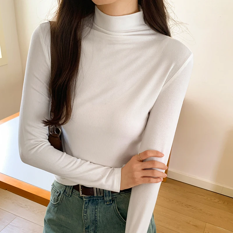 Basic Long Sleeve Tshirts Women Clothing Korean Style Tops Elastic T Shirt Slim Solid Turtleneck Casual Skinny Tee Shirt Femme
Basic Long Sleeve Tshirts Women Clothing Korean Style Tops Elastic T Shirt Slim Solid Turtleneck Casual Skinny Tee Shirt Femme