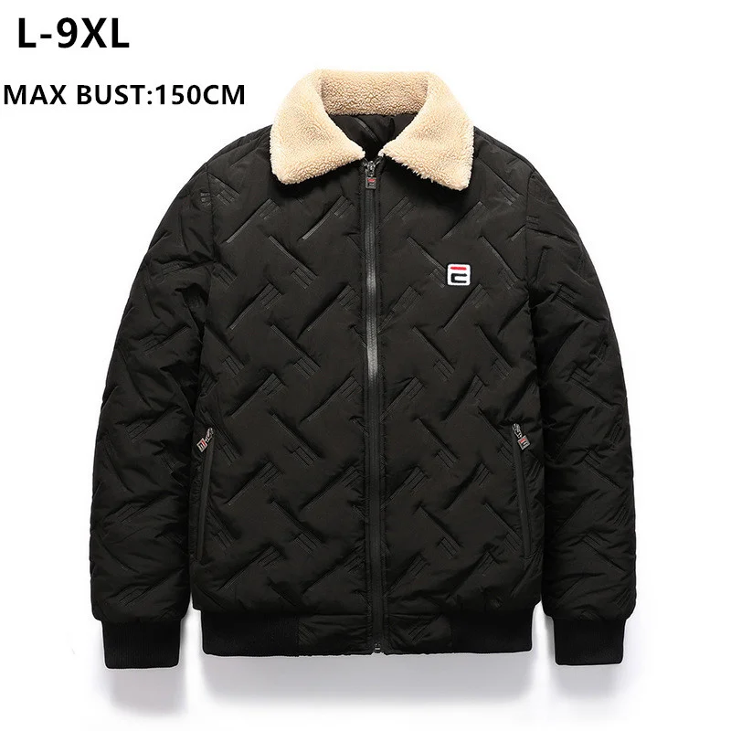

Bomber Coats For Men Winter Fleece Cotton Padded Warm Parka Plus Size 9XL 8XL 7XL 6XL Casual Short Jackets Thick Black Clothing