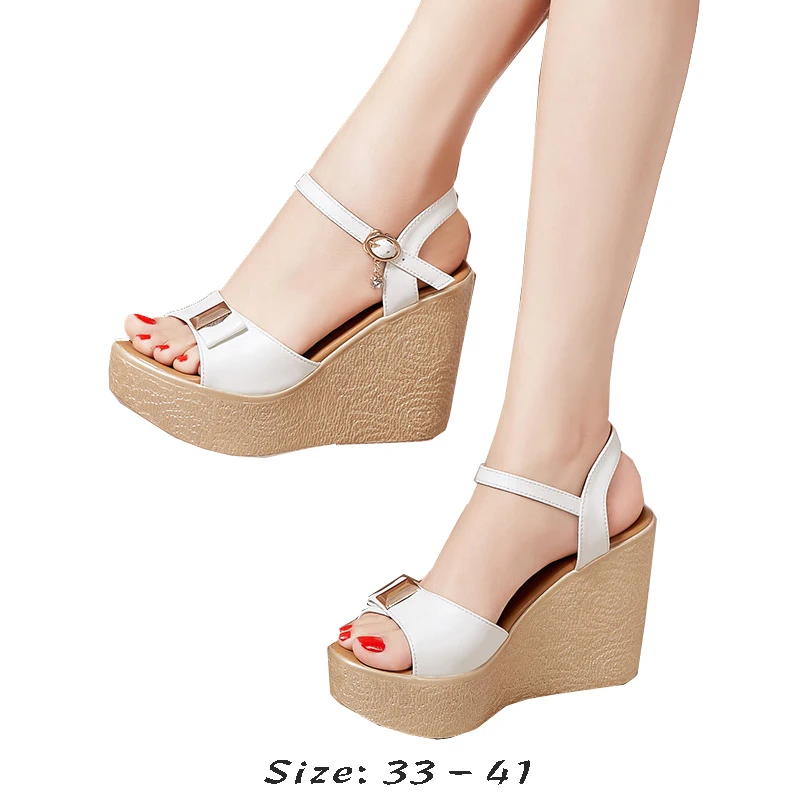 

High quality wedge sandals for women 11cm high heel new 2023 summer size 33 41 platform open toe elegant shoe white black gold
