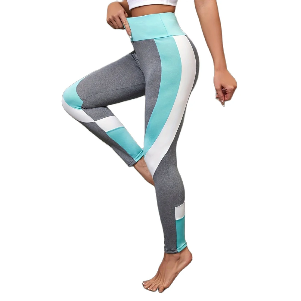 

JSC Women Jogging Sport Leggings High Waisted Yoga Pants For Gym Girls Stripe Patchwork Tummy Control Compression Tights