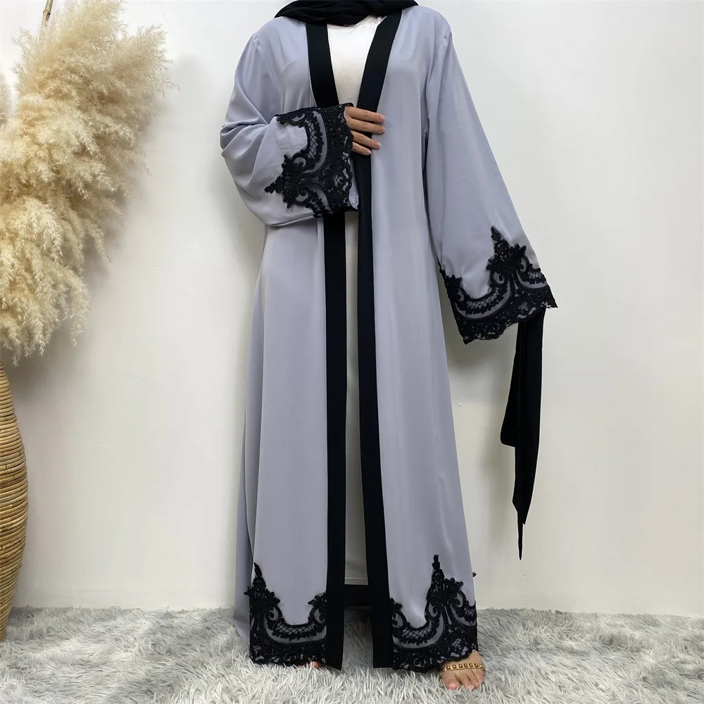 

Femme Musulmane Caftan Lace Abaya Dubai Turkey Kaftan Women Muslim Maxi Dress Belted Cardigan Islam Jalabiya Eid Ramadan Kimono