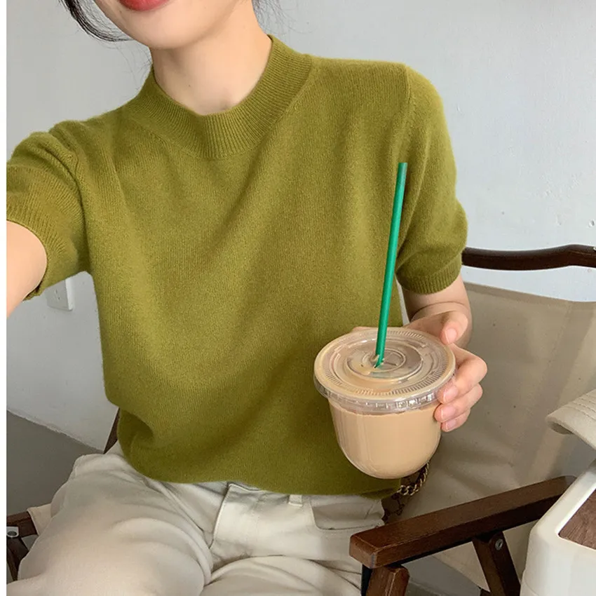 Korean Fashion Solid Knitted T Shirt Women O-Neck Slim Fit T-Shirt Female Candy Color Elegant Knitwear Tee Shirt Femme
Korean Fashion Solid Knitted T Shirt Women O-Neck Slim Fit T-Shirt Female Candy Color Elegant Knitwear Tee Shirt Femme