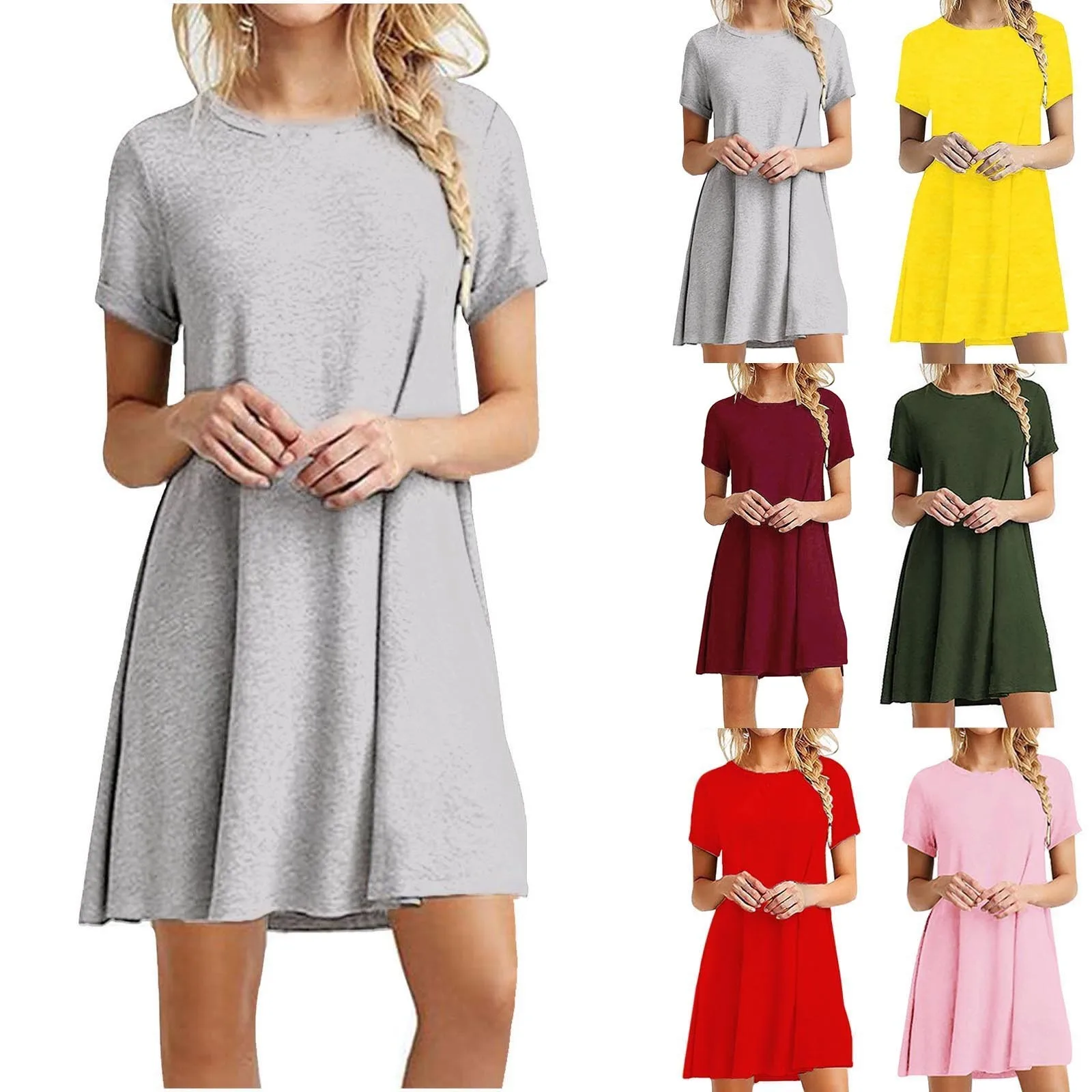 

Women'S Dressesshort Sleevedating Beachcasual Loose Dress Robe Graduation Elegant Formal Feminino Vestidos Para Mujer