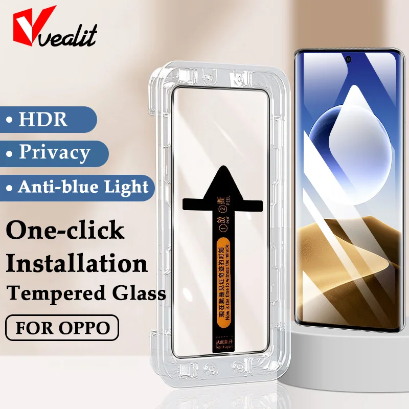 

One-click Installation Privacy Screen Protector For Oppo Find X7 Ultra X6 X5 X3 Neo Reno 11 10 9 Pro Plus 8T 5G Tempered Glass