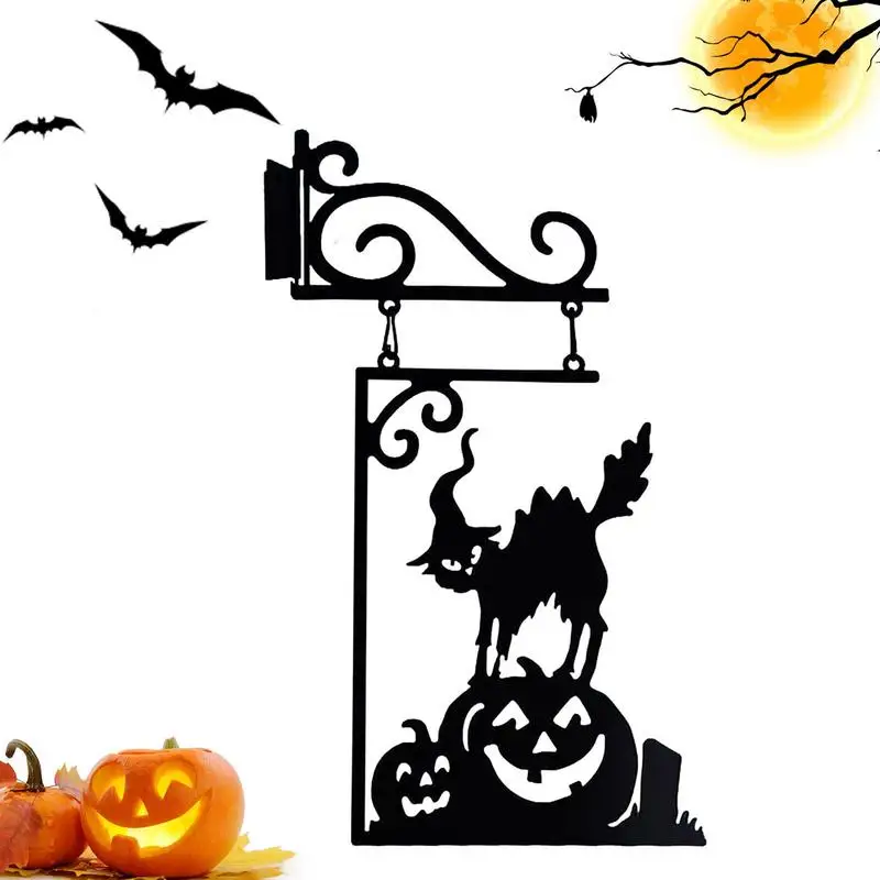 

Halloween Black Cat Yard Sign Ghost Silhouette Decoration Wall Decorations Metal Witch Hangings For Horror Atmosphere Porch