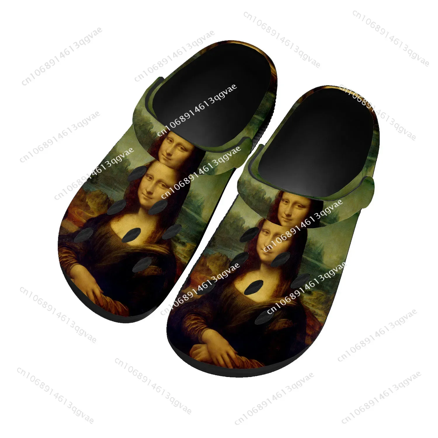 

Mona Lisa Home Clog Mens Women Youth Boy Girl Sandals Shoes Garden Custom Made Breathable Couple Shoe Beach Hole Slippers Black