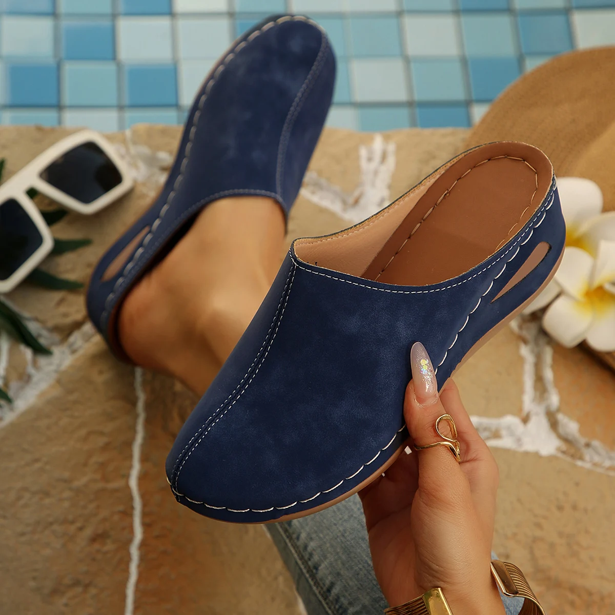 Plus Size Women's Platform Mules Clogs, Closed Toe Slip On Wedge Sandals, Comfortable Non-slip Casual Shoes for Daily Outfit 17 Sb4f32851f25e44afbda8c8d496d2f06eU