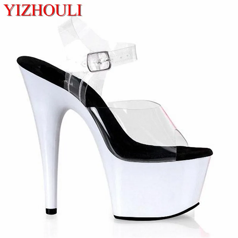 

Sexy, transparent upper, clear color platform sandals 15cm stage show show 6 inches handmade women's heels dance shoes